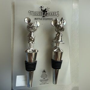 Disney Silver Mickey & Minnie Bottle Stoppers with Black Seals